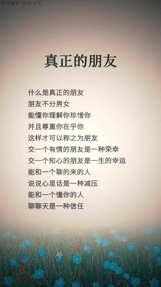 真正的朋友是灵魂的伴侣，能相互理解，相互关心，相互支持。