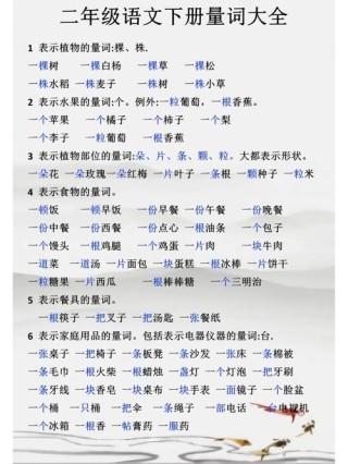 一、二年级小学生量词大全，造句、作文会用到，语文考试100分