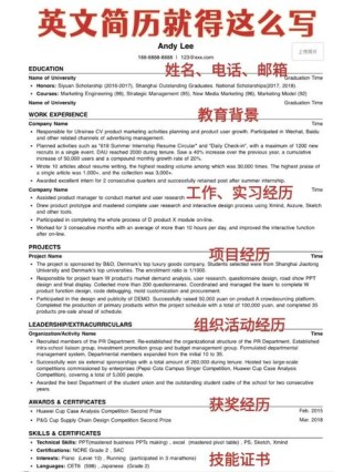 外企求职专用英文简历模板简约大方黑白色调