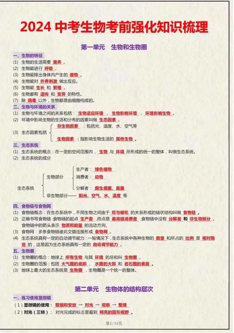 中考生物复习知识点(必背118个) 第1张 中考生物复习知识点(必背118个) 第1张